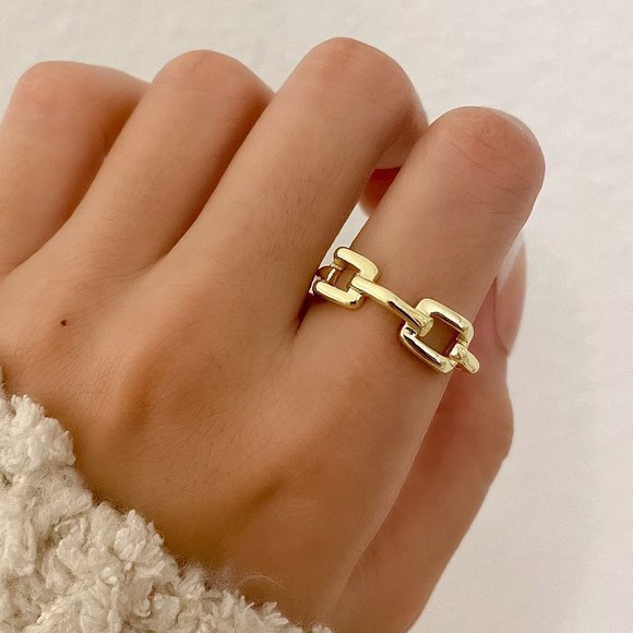 Jewelry - 925 Sterling Silver Chunky Gold Link Ring Thick Curb Chain Ring Band